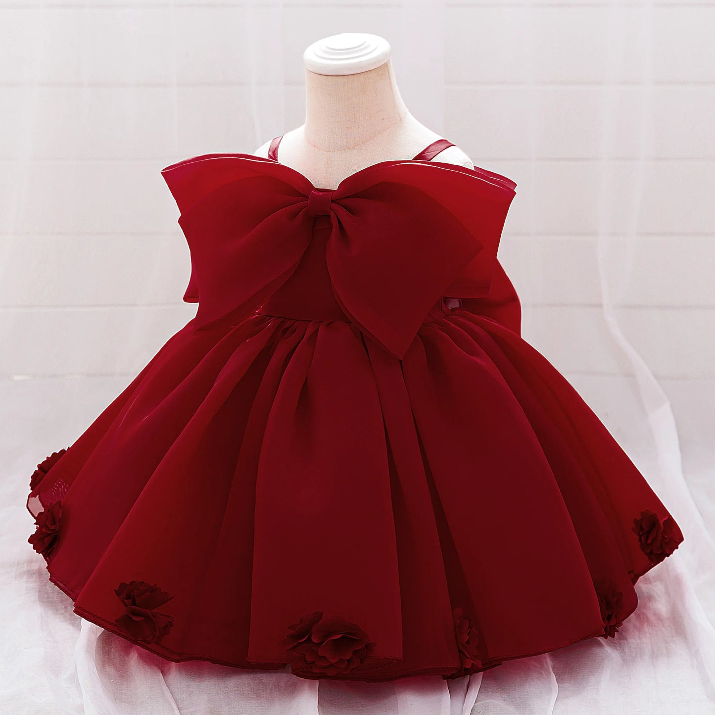 Pink Big Bow Party Baptism Baby Girl Dress Toddler Flower Wedding Bridesmaids Dress for Girls Elegant 1st Birthday Prom Costumes