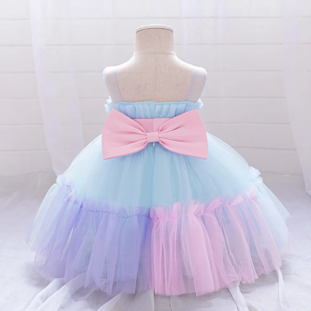 Pink Big Bow Party Baptism Baby Girl Dress Toddler Flower Wedding Bridesmaids Dress for Girls Elegant 1st Birthday Prom Costumes