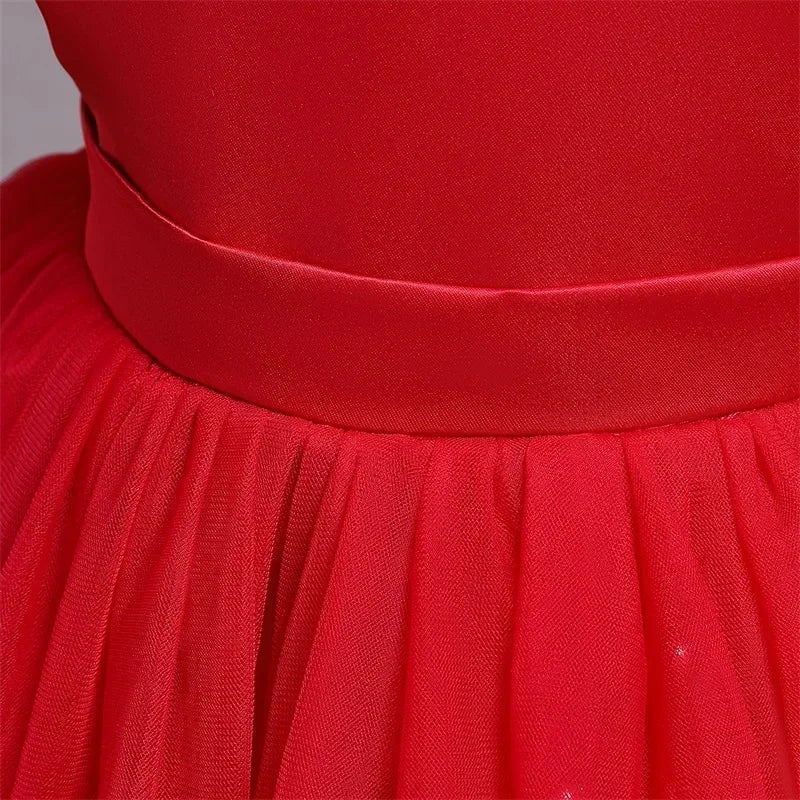 Pink Flower Girl Dresses Cute Bow Short Sleeve Princess Dresses for Formal Wedding Kid Birthday Party Banquet Elegant Girls Gown