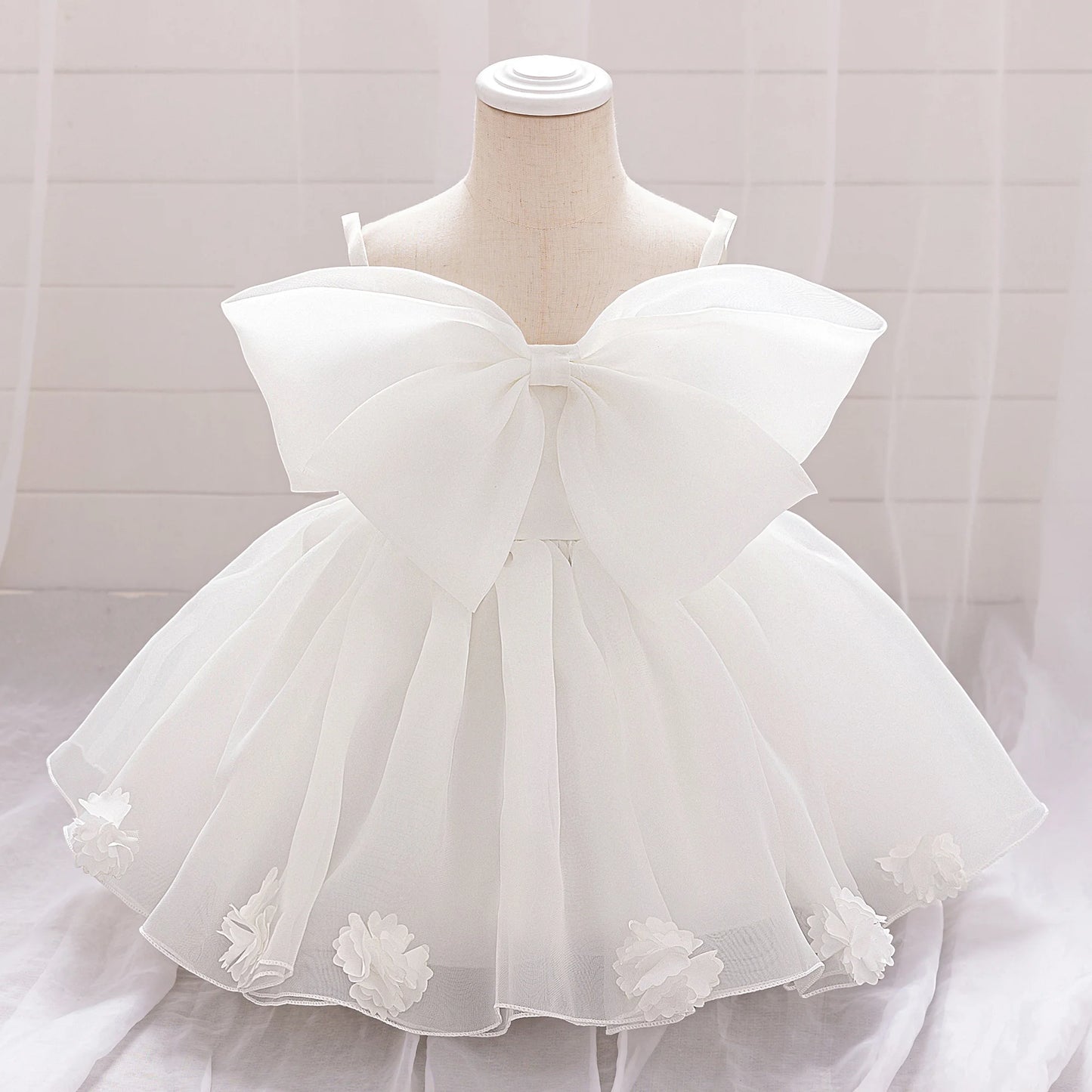 Pink Big Bow Party Baptism Baby Girl Dress Toddler Flower Wedding Bridesmaids Dress for Girls Elegant 1st Birthday Prom Costumes