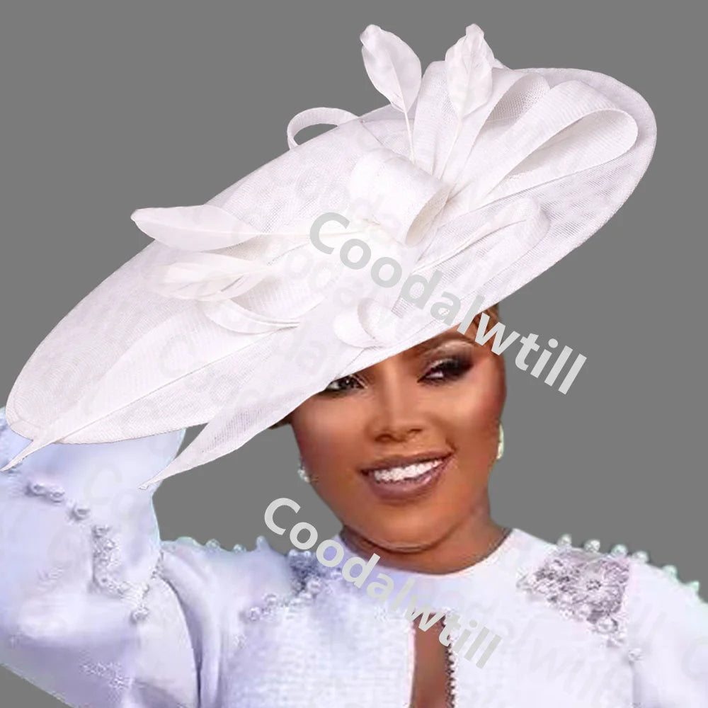 Pink Derby Big Fascinator Hat Headband Bride Large Wedding Headpiece Elegant Women Church Race Millinery Cap Cocktail Chapeau